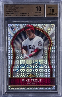 2011 Topps Finest X-Fractors #84 Mike Trout Signed Rookie Card (#036/299) - BGS PRISTINE 10/BGS 10